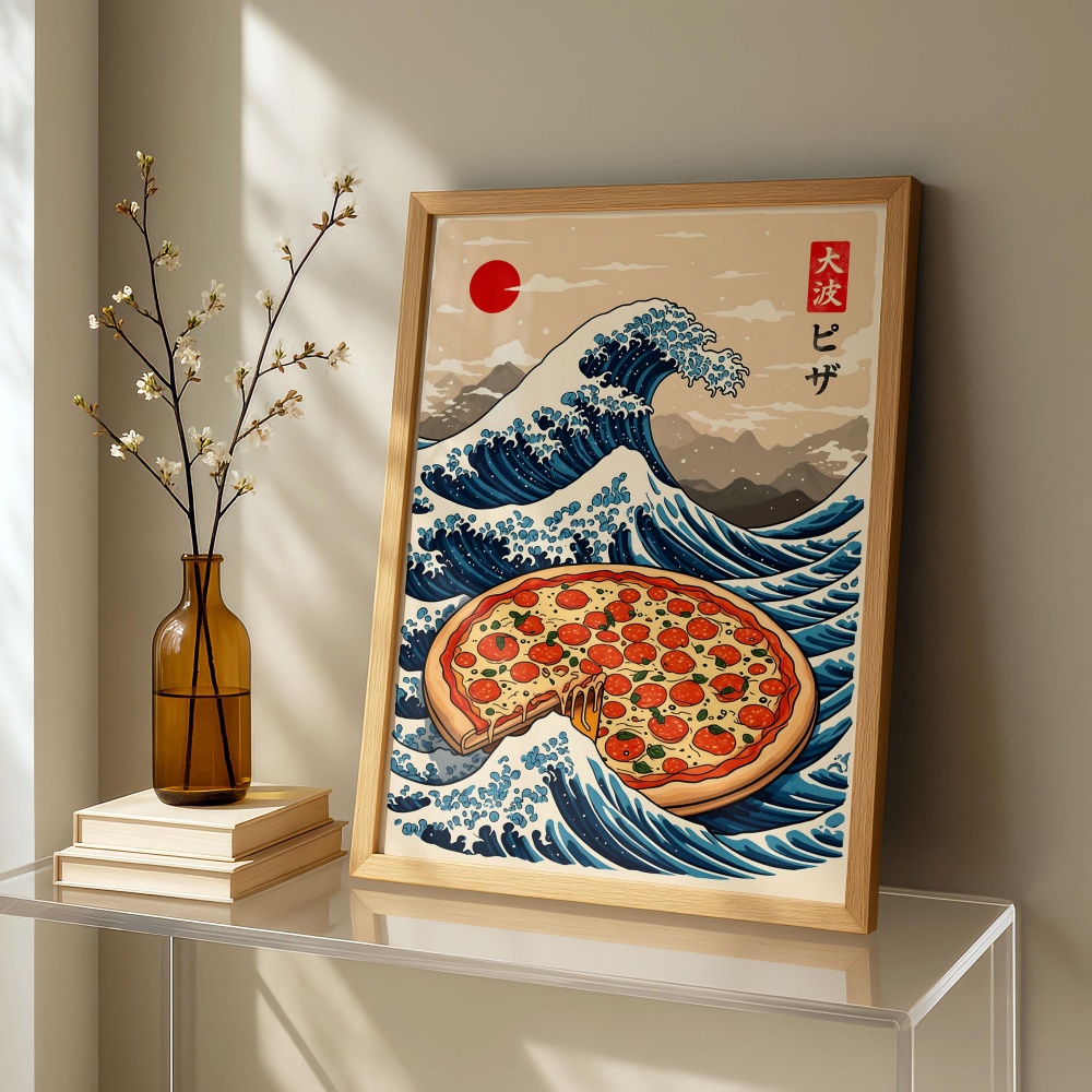 Japanese Pizza Wave Art Print  - Japanese Lifestyle And Food avaliação e preço