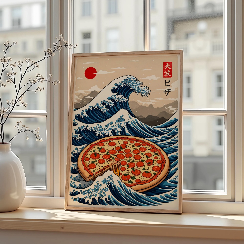 Japanese Pizza Wave Art Print  - Japanese Lifestyle And Food avaliação e preço