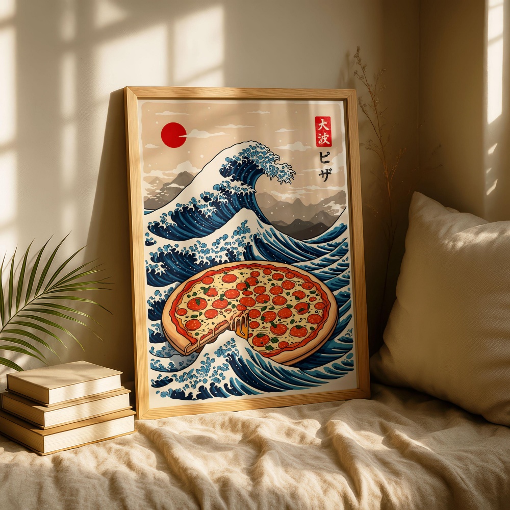 Japanese Pizza Wave Art Print  - Japanese Lifestyle And Food avaliação e preço